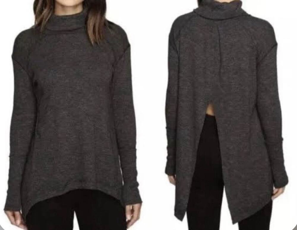 We The Free Split Back Turtleneck Top in Heather Charcoal Size S/M